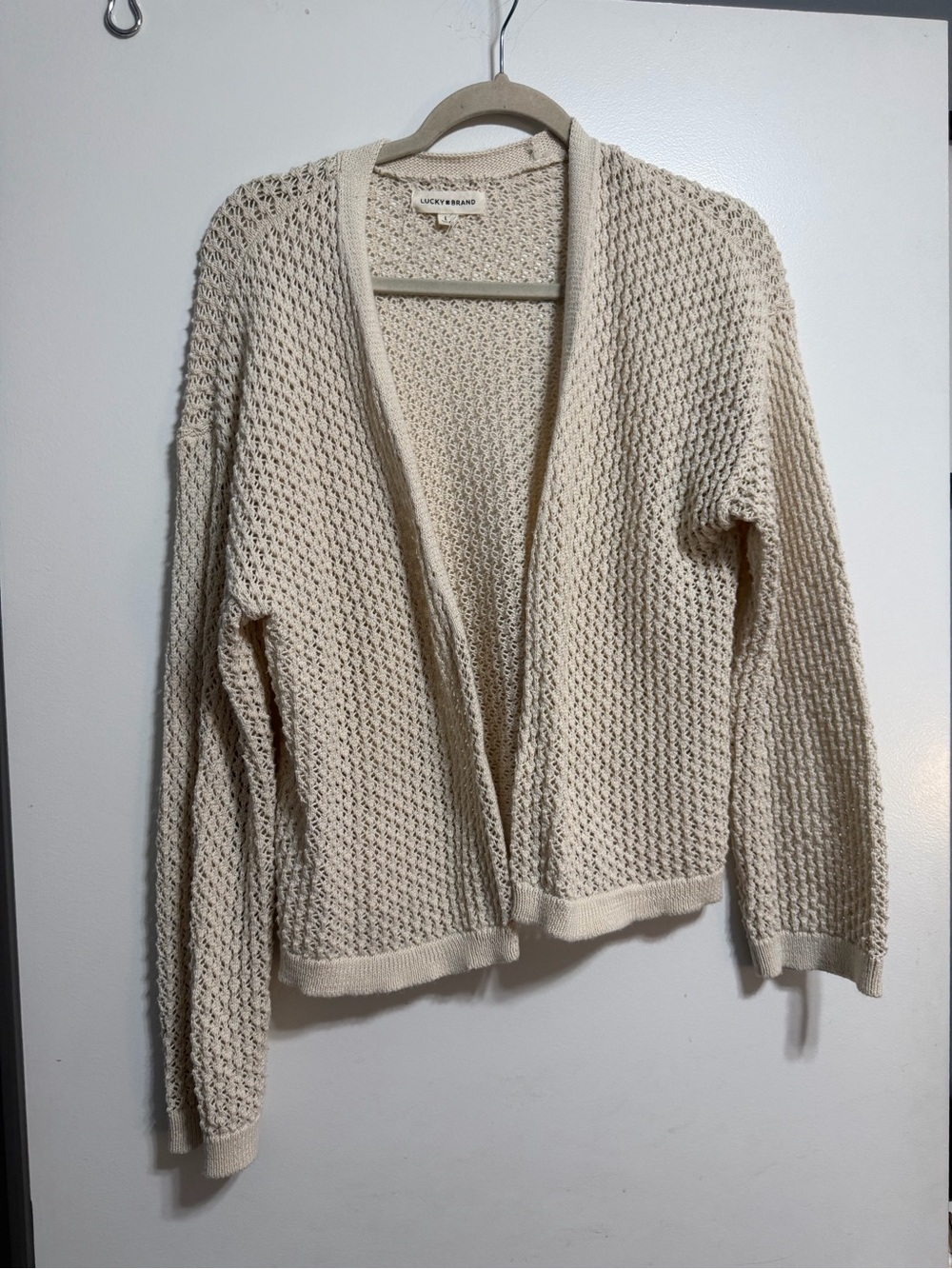 Lucky Brand Women's Cream Open Knit Cardigan Sweater